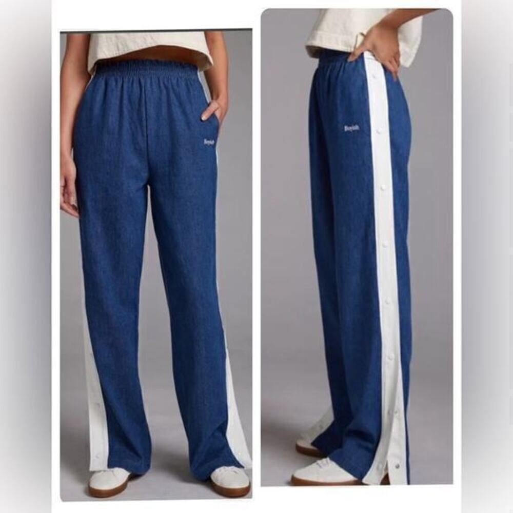 Boyish Track Pants Blue Denim White Stripe Size 2